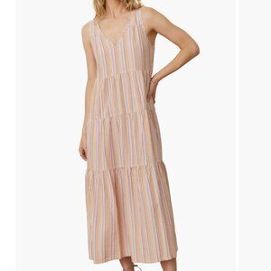 Marine Layer Corinne Rainbow Stripe Tiered Maxi Dress XL Seersucker Travel Dress